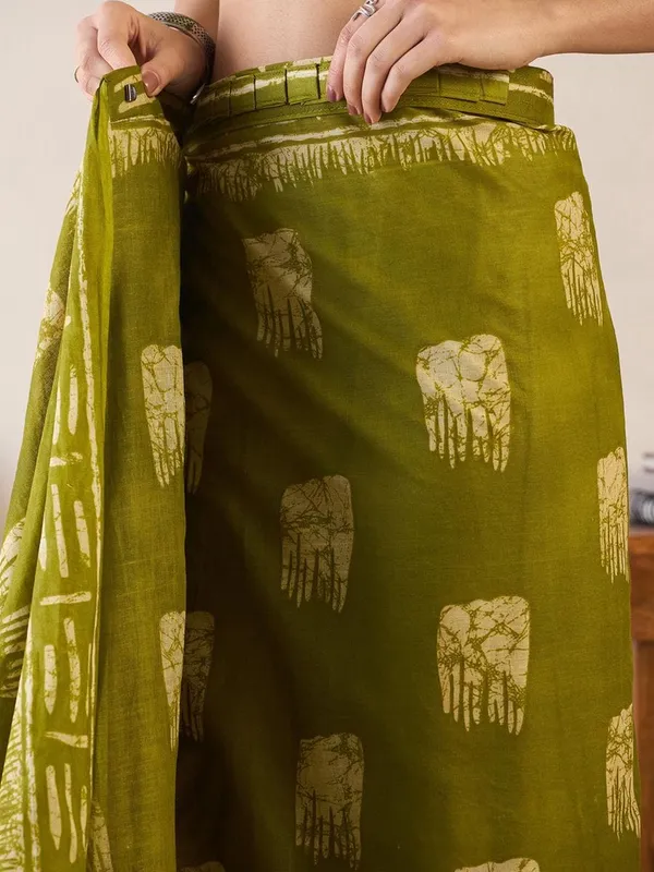 Green__Minute_Ready_To_Wear__Mul_Cotton_Digital_Printed_Saree_With_Pocket_For_Women_&_Girl'S