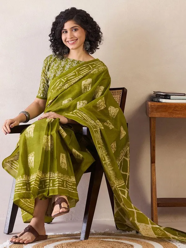 Green__Minute_Ready_To_Wear__Mul_Cotton_Digital_Printed_Saree_With_Pocket_For_Women_&_Girl'S