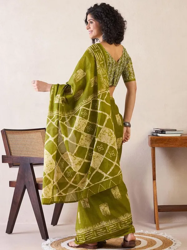 Green__Minute_Ready_To_Wear__Mul_Cotton_Digital_Printed_Saree_With_Pocket_For_Women_&_Girl'S