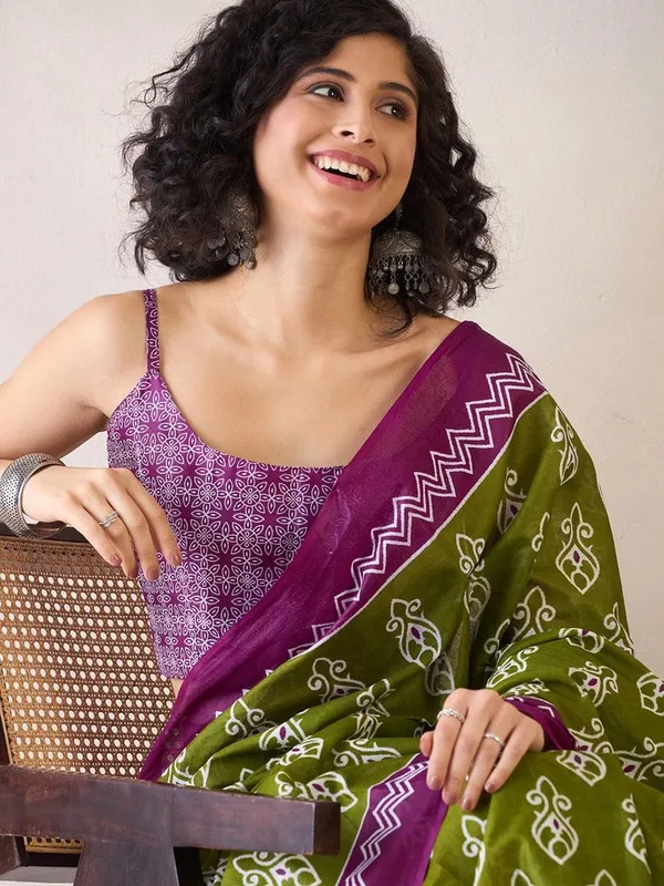 Mahendi_And_Purple__Minute_Ready_To_Wear_Mul_Cotton_Digital_Printed_Saree_With_Pocket_For_Women_&_Girl'S