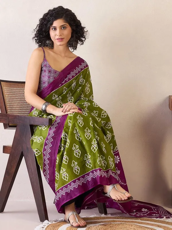 Mahendi_And_Purple__Minute_Ready_To_Wear_Mul_Cotton_Digital_Printed_Saree_With_Pocket_For_Women_&_Girl'S