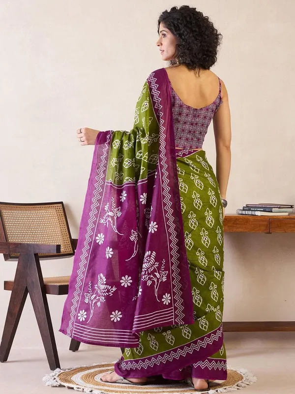 Mahendi_And_Purple__Minute_Ready_To_Wear_Mul_Cotton_Digital_Printed_Saree_With_Pocket_For_Women_&_Girl'S