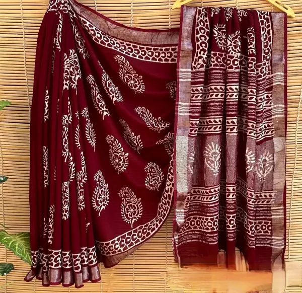 Maroon_-Minute_Ready_To_Wear__Cotton_Saree_For_Women_&_Girl'S