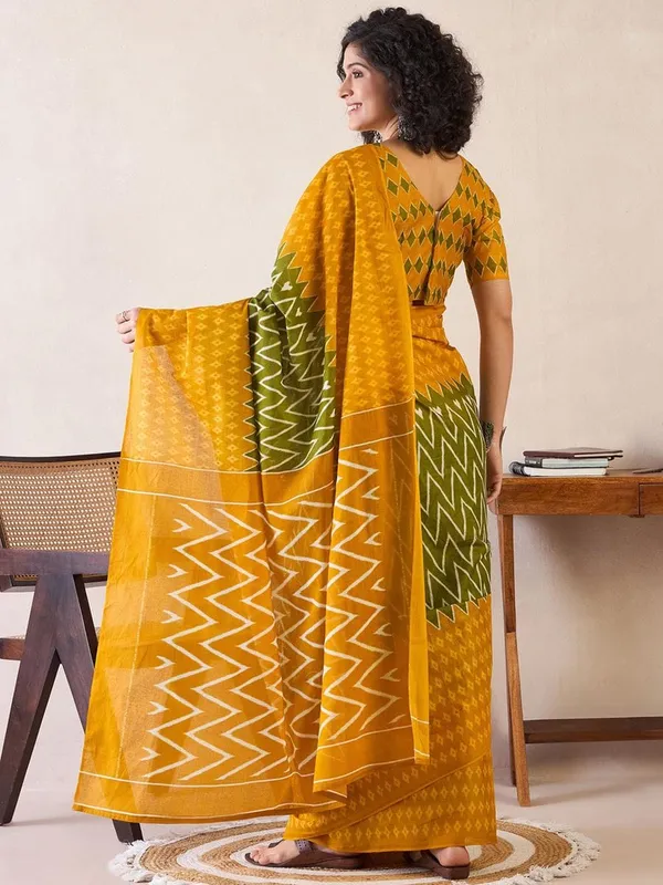 Mustard_And_Mahendi__Minute_Ready_To_Wear_Mahendi_Mul_Cotton_Digital_Printed_Saree_With_Pocket_For_Women_&_Girl'S
