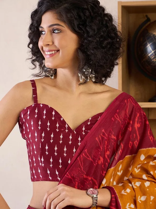 Mustard_And_Maroon__Minute_Ready_To_Wear_Mul_Cotton_Digital_Printed_Saree_With_Pocket_For_Women_&_Girl'S
