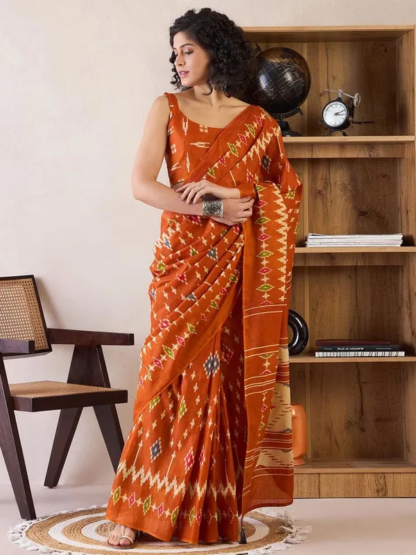 Mustard__Minute_Ready_To_Wear_Mul_Cotton_Digital_Printed_Saree_With_Pocket_For_Women_&_Girl'S