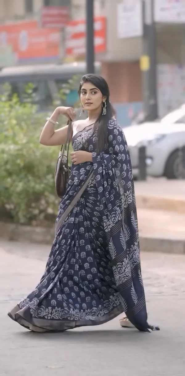 Navy_Blue_-Minute_Ready_To_Wear___Cotton_Saree_For_Women_&_Girl'S