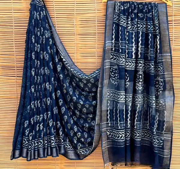 Navy_Blue_-Minute_Ready_To_Wear_Cotton_Saree_For_Women_&_Girl'S