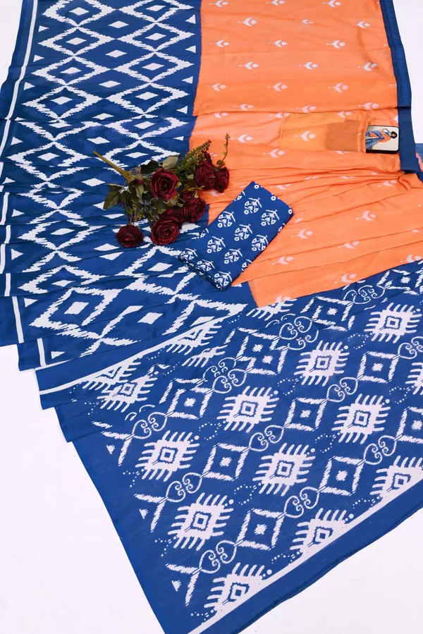 Orange_And_Blue__Minute_Ready_To_Wear_Mul_Cotton_Digital_Printed_Saree_With_Pocket_For_Women_&_Girl'S