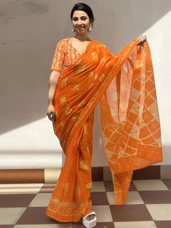 Orange__Minute_Ready_To_Wear_Mul_Cotton_Digital_Printed_Saree_With_Pocket_For_Women_&_Girl'S