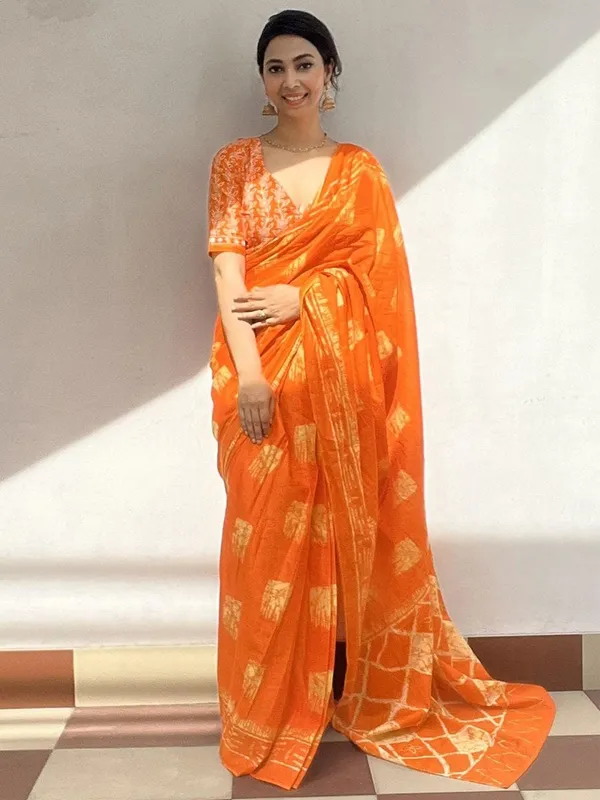 Orange__Minute_Ready_To_Wear_Mul_Cotton_Digital_Printed_Saree_With_Pocket_For_Women_&_Girl'S