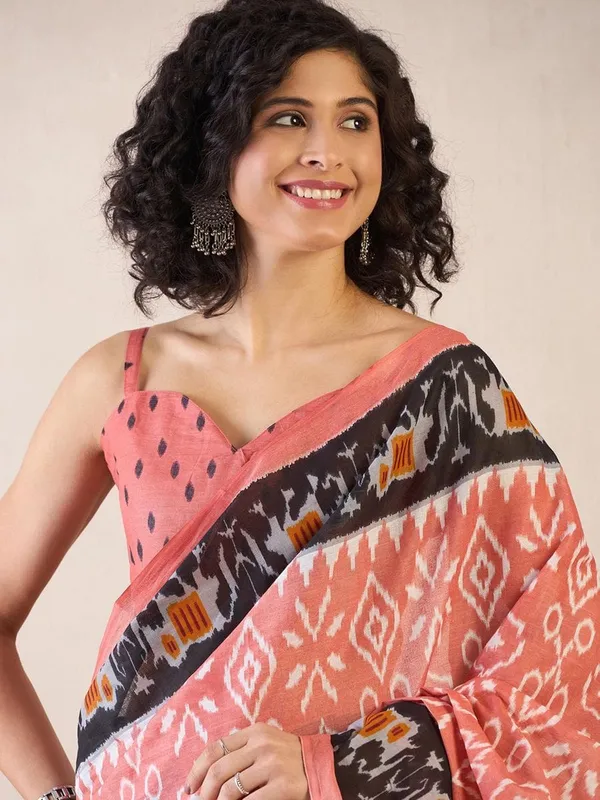 Peach__Minute_Ready_To_Wear_Mul_Cotton_Digital_Printed_Saree_With_Pocket_For_Women_&_Girl'S