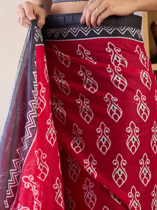 Pink_And_Black__Minute_Ready_To_Wear_Mul_Cotton_Digital_Printed_Saree_With_Pocket_For_Women_&_Girl'S