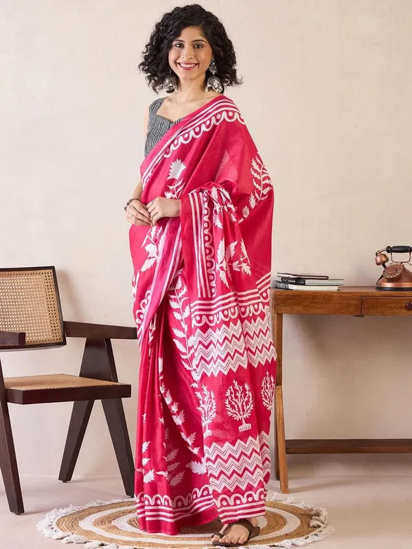 Pink__Minute_Ready_To_Wear_Mul_Cotton_Digital_Printed_Saree_With_Pocket_For_Women_&_Girl'S