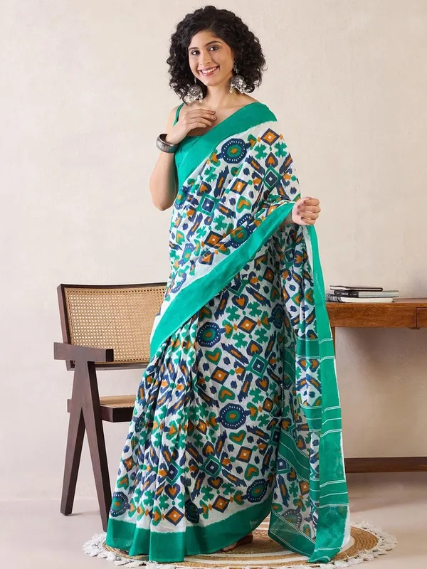 Sea_Green__Minute_Ready_To_Wear_Mul_Cotton_Digital_Printed_Saree_With_Pocket_For_Women_&_Girl'S
