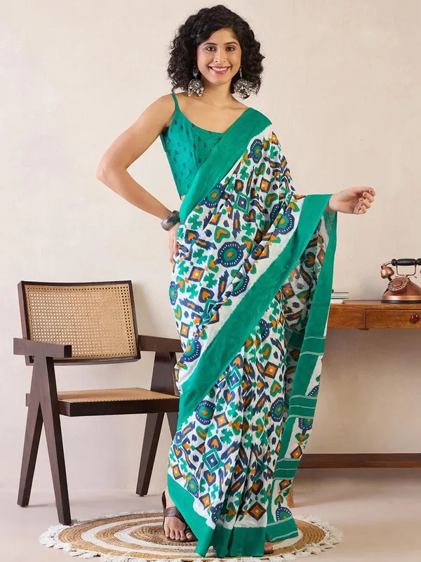 Sea_Green__Minute_Ready_To_Wear_Mul_Cotton_Digital_Printed_Saree_With_Pocket_For_Women_&_Girl'S