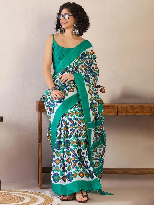 Sea_Green__Minute_Ready_To_Wear_Mul_Cotton_Digital_Printed_Saree_With_Pocket_For_Women_&_Girl'S