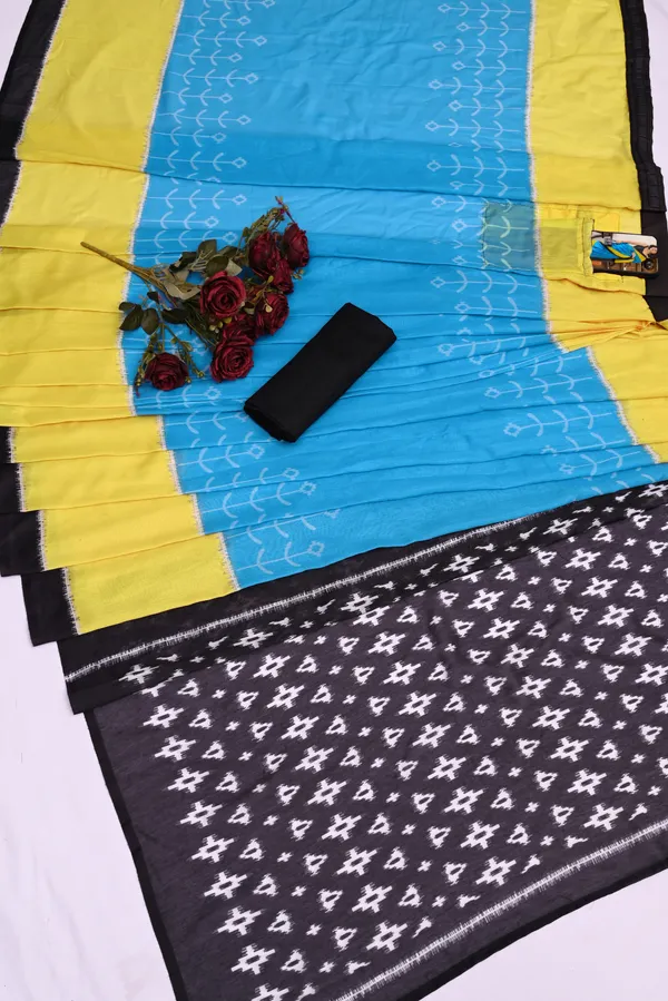 Sky_Blue_And_Black__Minute_Ready_To_Wear_Mul_Cotton_Digital_Printed_Saree_With_Pocket_For_Women_&_Girl'S
