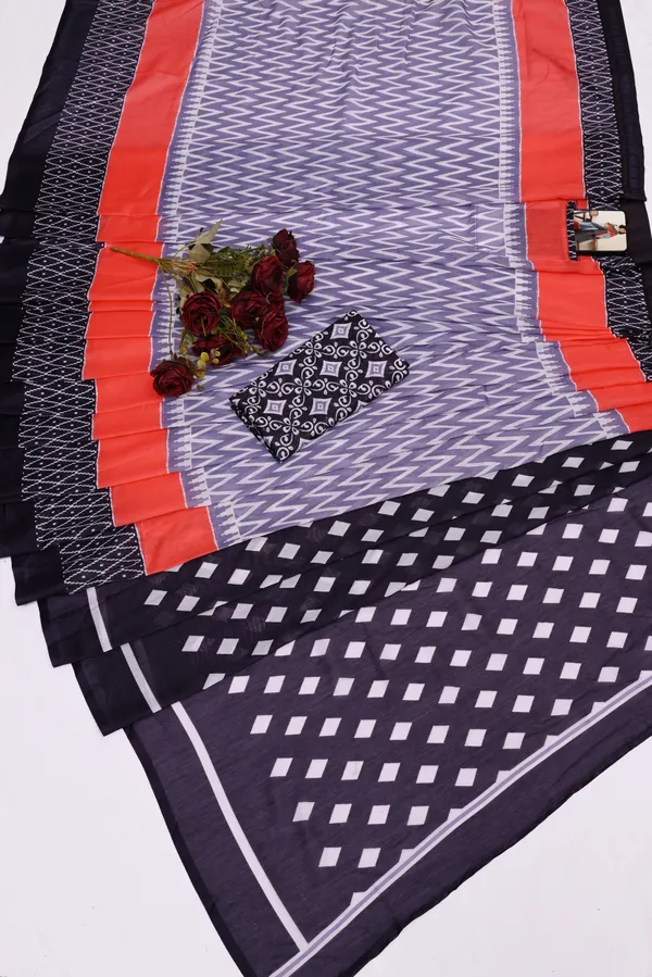 Black_And_White__Minute_Ready_To_Wear_Mul_Cotton_Digital_Printed_Saree_With_Pocket_For_Women_&_Girl'S