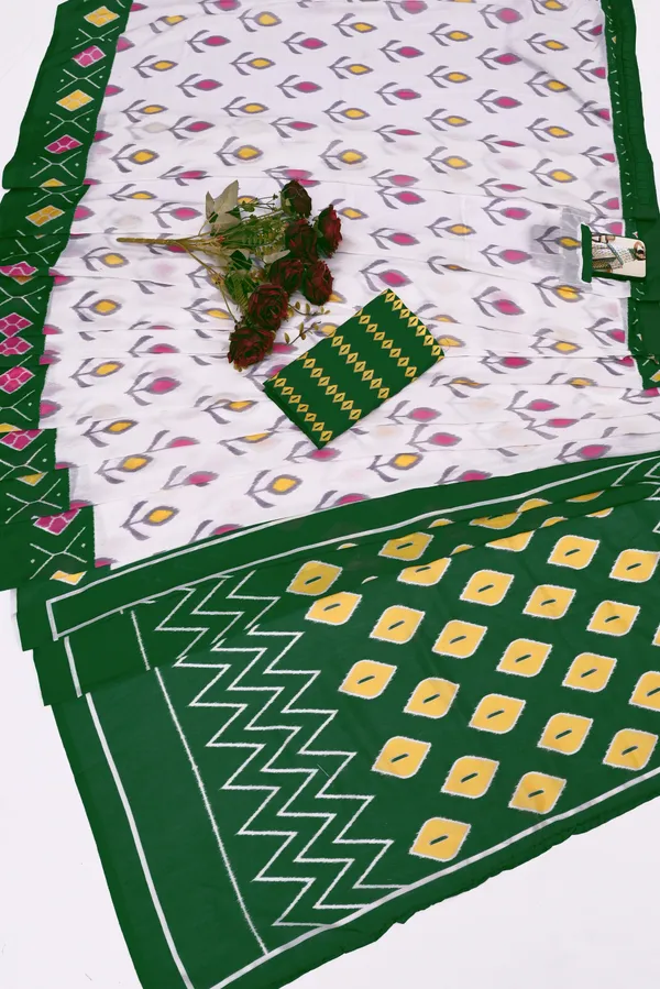 White_And_Green__Minute_Ready_To_Wear_Mul_Cotton_Digital_Printed_Saree_With_Pocket_For_Women_&_Girl'S