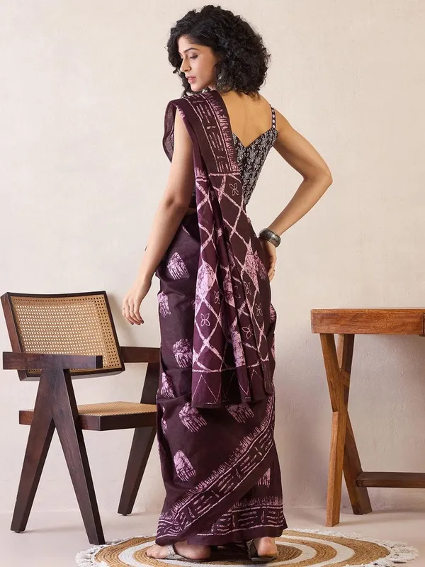Wine__Minute_Ready_To_Wear__Mul_Cotton_Digital_Printed_Saree_With_Pocket_For_Women_&_Girl'S