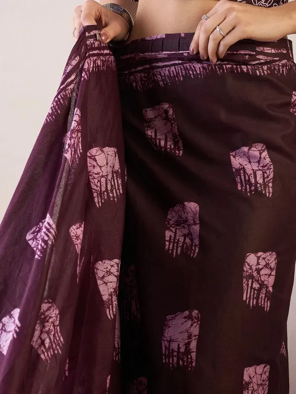Wine__Minute_Ready_To_Wear__Mul_Cotton_Digital_Printed_Saree_With_Pocket_For_Women_&_Girl'S