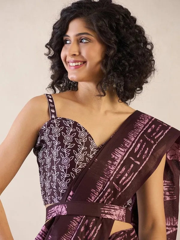 Wine__Minute_Ready_To_Wear__Mul_Cotton_Digital_Printed_Saree_With_Pocket_For_Women_&_Girl'S