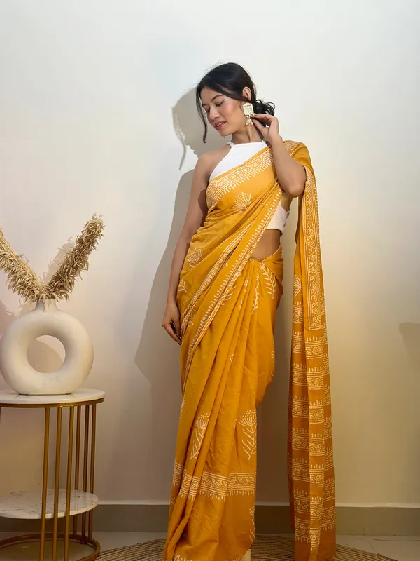 Yellow__Minute_Ready_To_Wear_Cotton_Digital_Printed_Saree_With_Pocket_For_Women_&_Girl'S