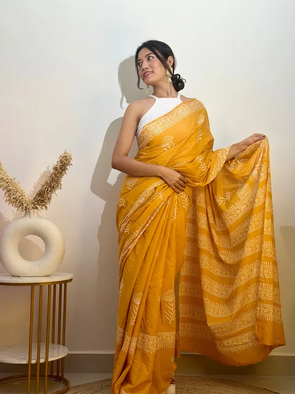 Yellow__Minute_Ready_To_Wear_Cotton_Digital_Printed_Saree_With_Pocket_For_Women_&_Girl'S