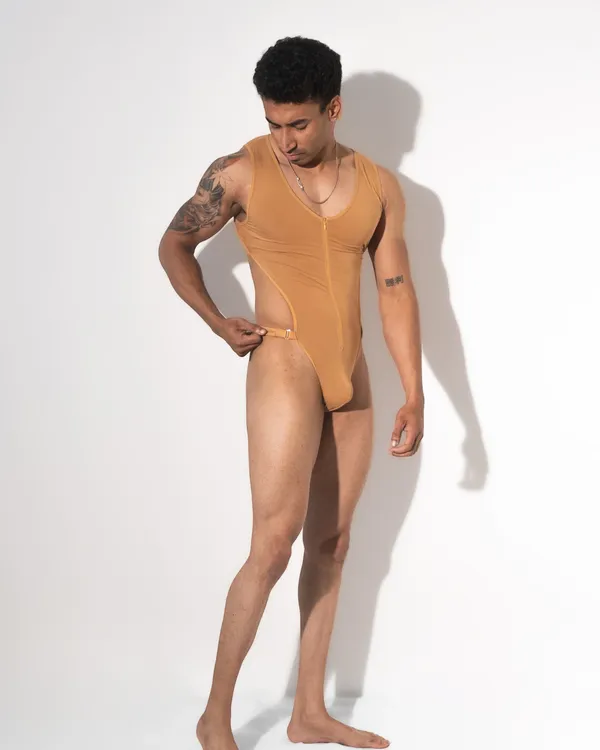 zipper-frontline-bodysuit-for-men-tan