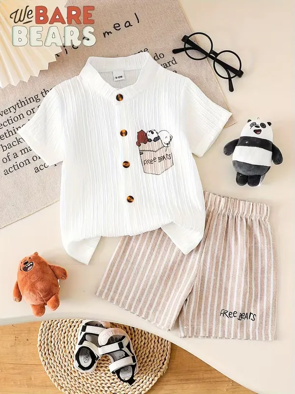 Baby_Boys_Bear_Print_Cotton_Summer_Shirt_&_Beige_Striped_Shorts_2-Piece_Outfit_Set_(_Co-ordset_)