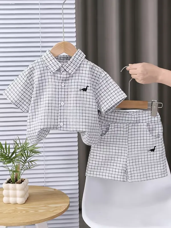 Boys_White_&_Black_Checked_Shirt_and_Shorts_Co-Ord_Set_|_Half_Sleeve_Casual_Outfit