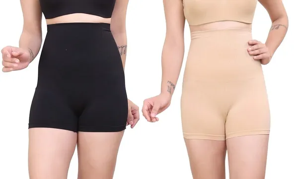 KROYWEN_4-in-1_Shaper_-_Tummy,_Back,_Thighs,_HIPS_-_Efffective_Seamless_Tummy_Tucker_Shapewear-_Women�s_Control_Body_Shaper_Beige_Color__Fit_Size_30_to_38_(Combo_Black_and_Beige)