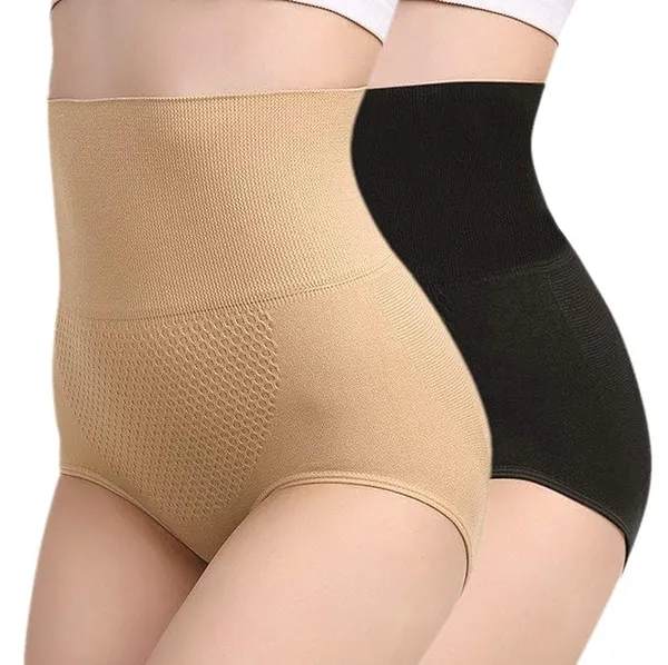 KROYWEN_Cotton_High_Waist_Panties_Tummy_Control_Underwear_Ladies_Briefs_Shapewear_Double_Layer_Half_Body_Shaper_Underwear_for_Women_Tummy_Control_Black,Beige