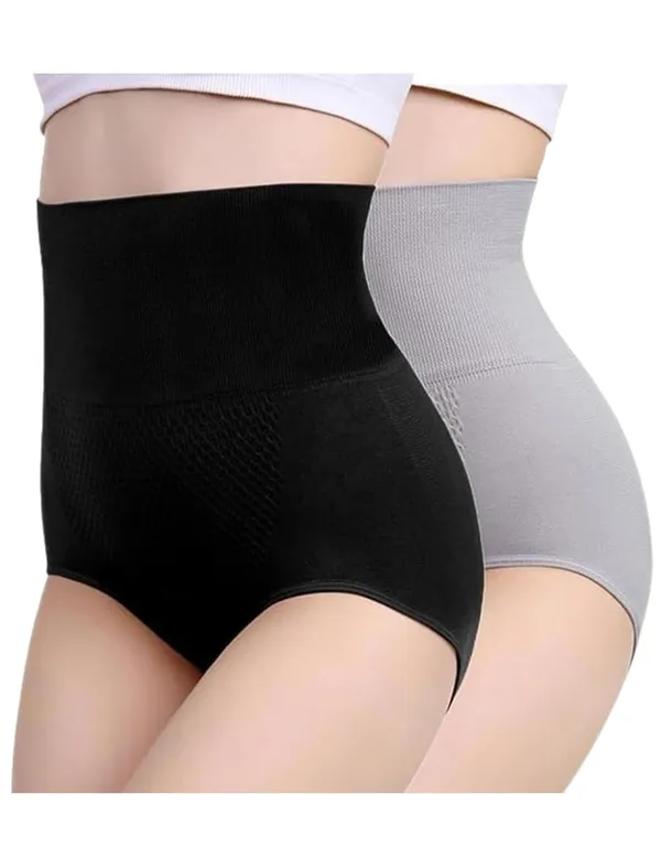 KROYWEN_Women's_Stretch_Cotton_Seamless_Tummy_Control_Blended_High_Waist_Tummy_Thigh_Ladies_Shapewear_Body_Shaper_High_Waist_Gym_Shapewear_Black,Grey
