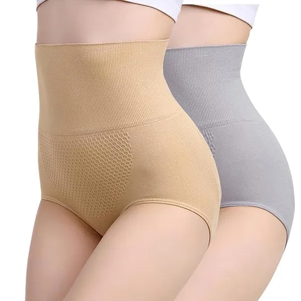 KROYWEN_Women's_Seamless_High_Waist_Tummy_Control/Tummy_Tucker_Boyleg,_Boyshorts_Panty._Grey,Beige