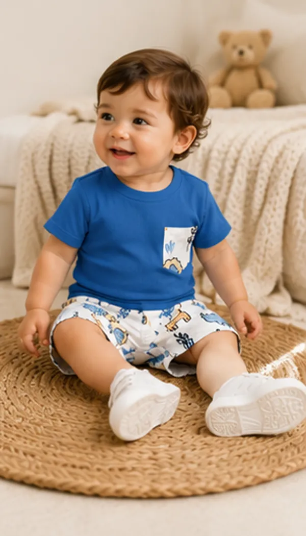 Kids_Boys_Blue_Ribbed_T-shirt_And_Shorts_(_Co-ordset_)_(_Ribbed_T-shirt_And_Jungle_Printed_Short_)_(_Blue_Colour_)