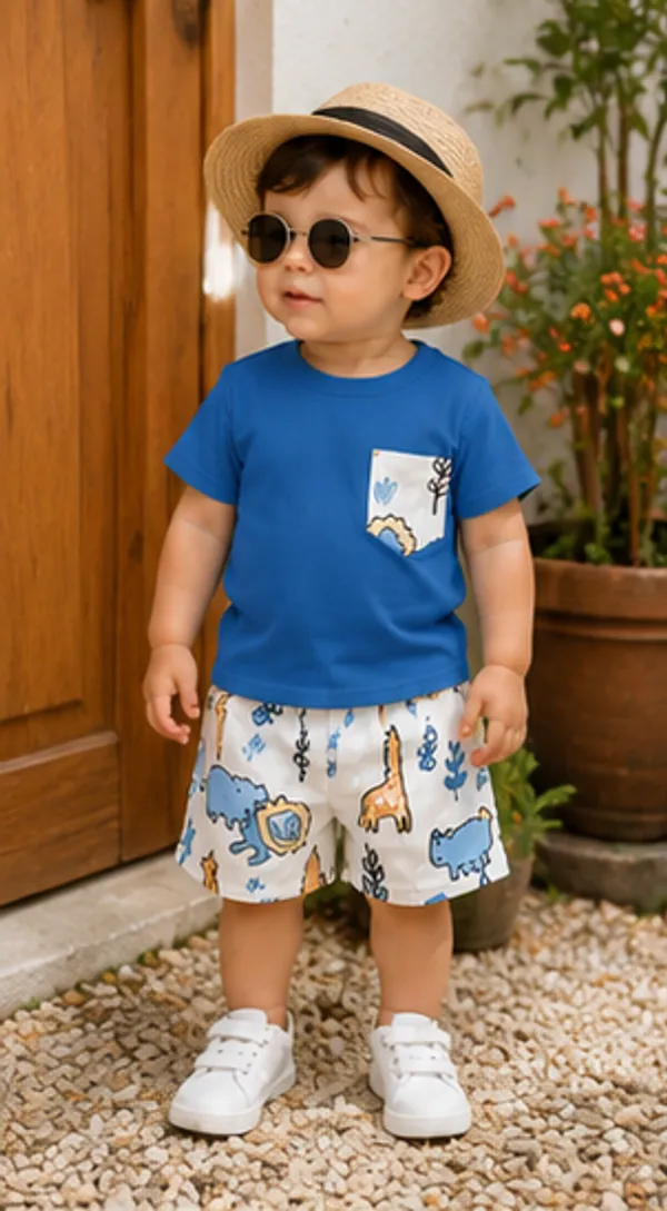 Kids_Boys_Blue_Ribbed_T-shirt_And_Shorts_(_Co-ordset_)_(_Ribbed_T-shirt_And_Jungle_Printed_Short_)_(_Blue_Colour_)