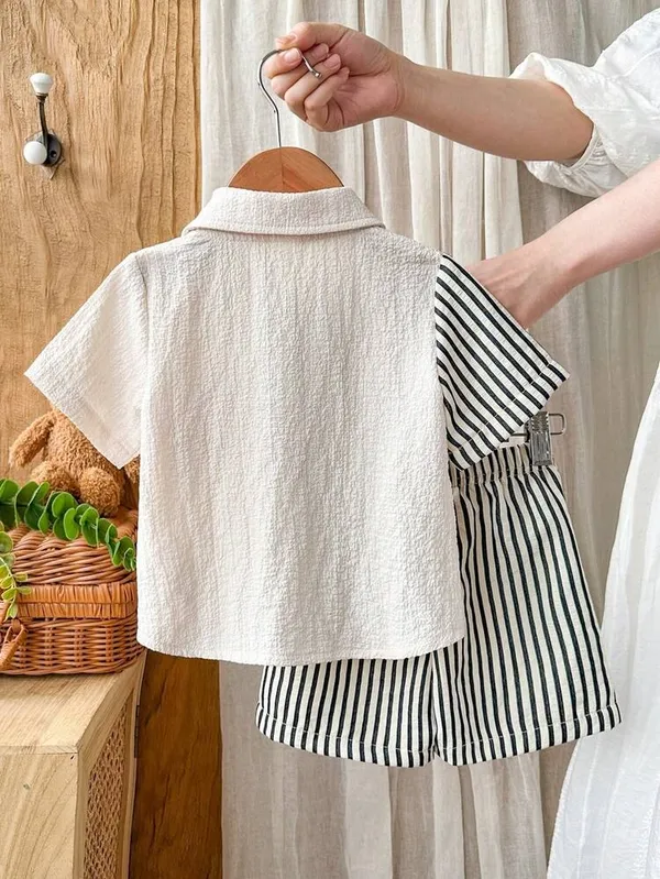 Kids_Boys_Casual_Wear_Shirt_And_Shorts_(_Co-ordset_)_(_Black_Striped_Pocket_)