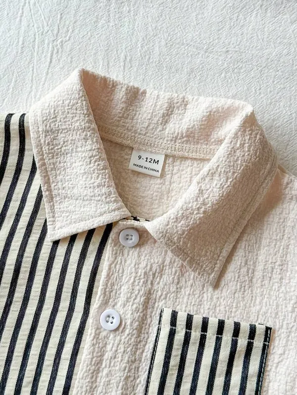 Kids_Boys_Casual_Wear_Shirt_And_Shorts_(_Co-ordset_)_(_Black_Striped_Pocket_)