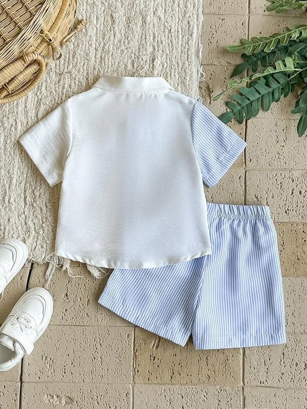Kids_Boys_Casual_Wear_Shirt_And_Shorts_(_Co-ordset_)_(_Blue_Striped_Pocket_)