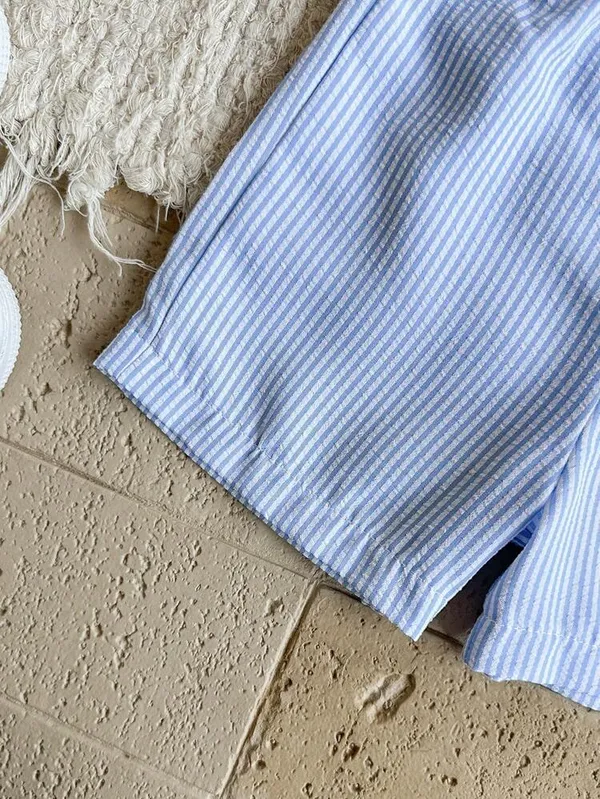 Kids_Boys_Casual_Wear_Shirt_And_Shorts_(_Co-ordset_)_(_Blue_Striped_Pocket_)
