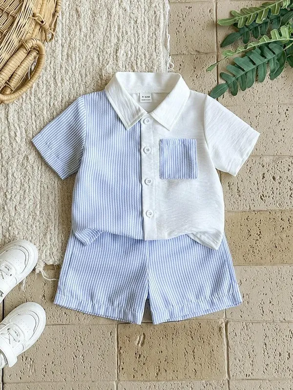 Kids_Boys_Casual_Wear_Shirt_And_Shorts_(_Co-ordset_)_(_Blue_Striped_Pocket_)