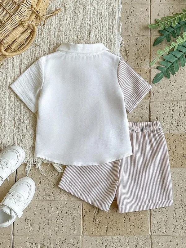Kids_Boys_Casual_Wear_Shirt_And_Shorts_(_Co-ordset_)_(_Coffee_Striped_Pocket_)