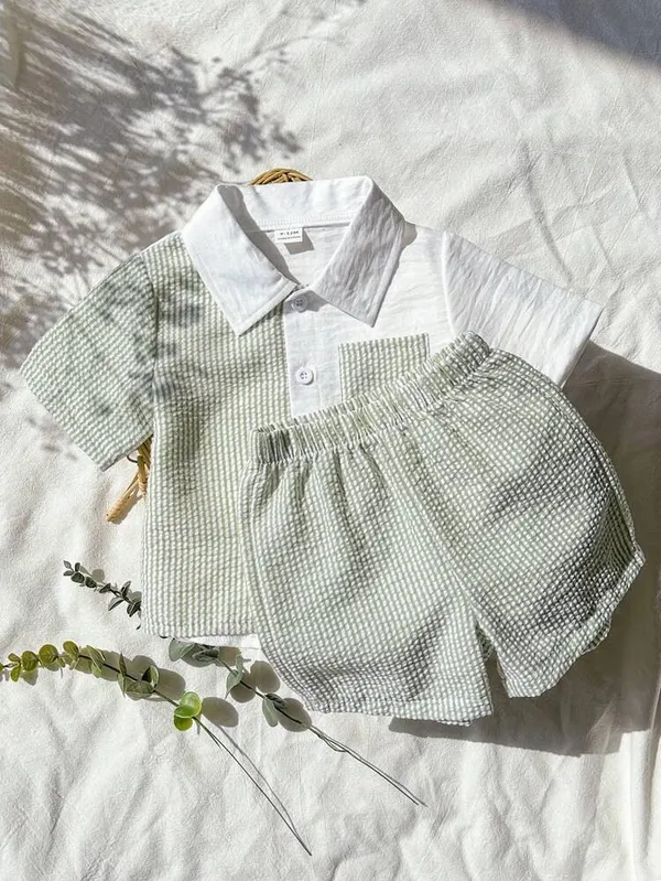Kids_Boys_Casual_Wear_Shirt_And_Shorts_(_Co-ordset_)_(_Light_Green_Striped_Pocket_)