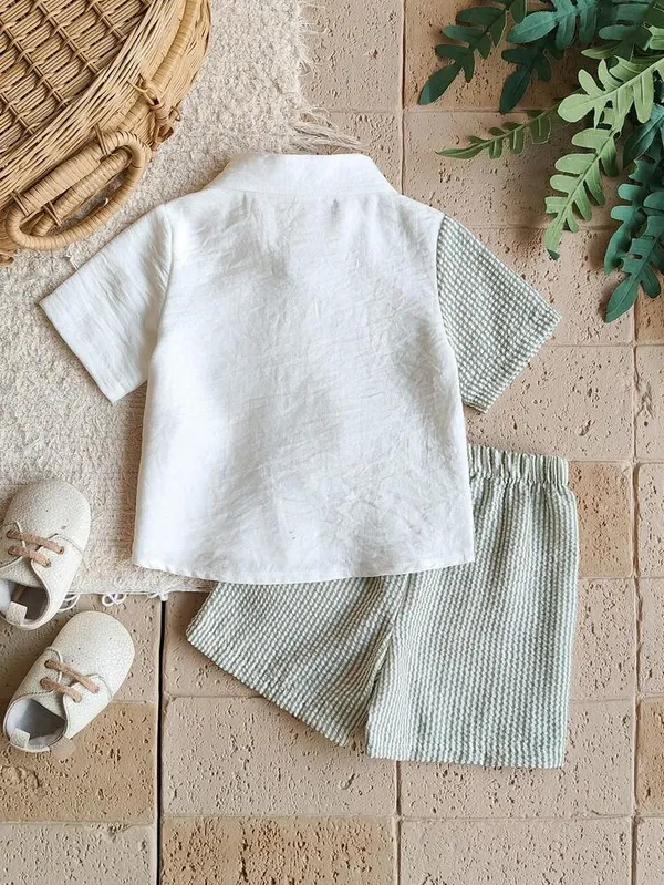 Kids_Boys_Casual_Wear_Shirt_And_Shorts_(_Co-ordset_)_(_Light_Green_Striped_Pocket_)