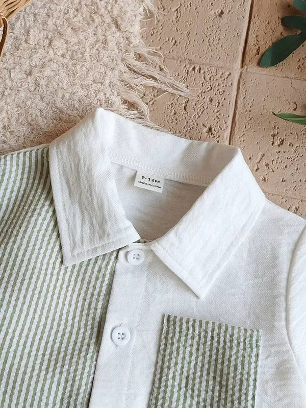 Kids_Boys_Casual_Wear_Shirt_And_Shorts_(_Co-ordset_)_(_Light_Green_Striped_Pocket_)
