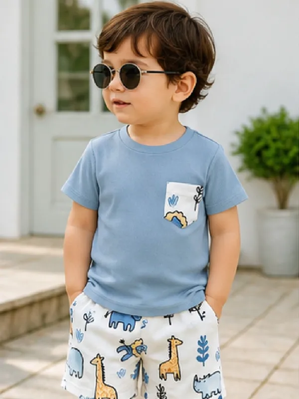 Kids_Boys_Cool-Grey_Ribbed_T-shirt_And_Shorts_(_Co-ordset_)_(_Cool-Grey_Colour_)_(_Ribbed_T-shirt_And_Jungle_Printed_Shorts_)
