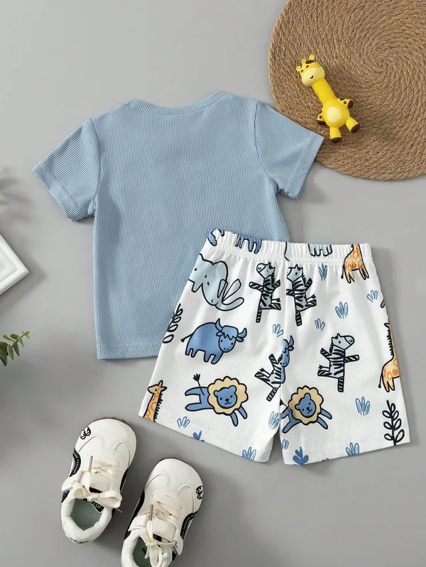 Kids_Boys_Cool-Grey_Ribbed_T-shirt_And_Shorts_(_Co-ordset_)_(_Cool-Grey_Colour_)_(_Ribbed_T-shirt_And_Jungle_Printed_Shorts_)