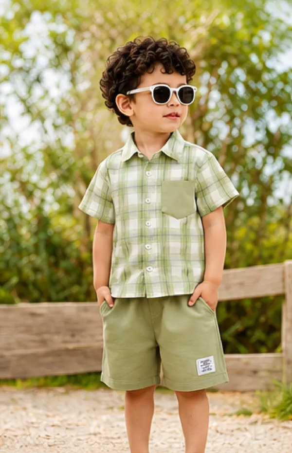 Kids_Boys_Light_Green_Checked_Shirt_And_Short_(_Co-ordset_)_(_Checked_Shirt_)_(_Light_Green_Colour_)